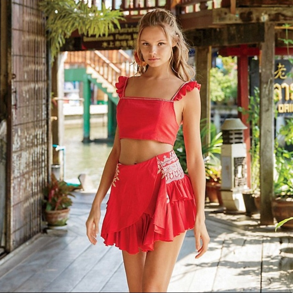 Free people red Skirt Crop Set